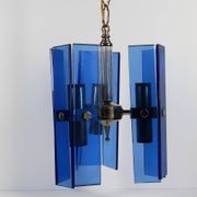 Vintage Italian pendant light in blue glass, Fontana Arte style, 1970s