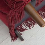 1960s, Danish armchair, red furniture velour, beech wood legs.