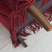 1960s, Danish armchair, red furniture velour, beech wood legs.
