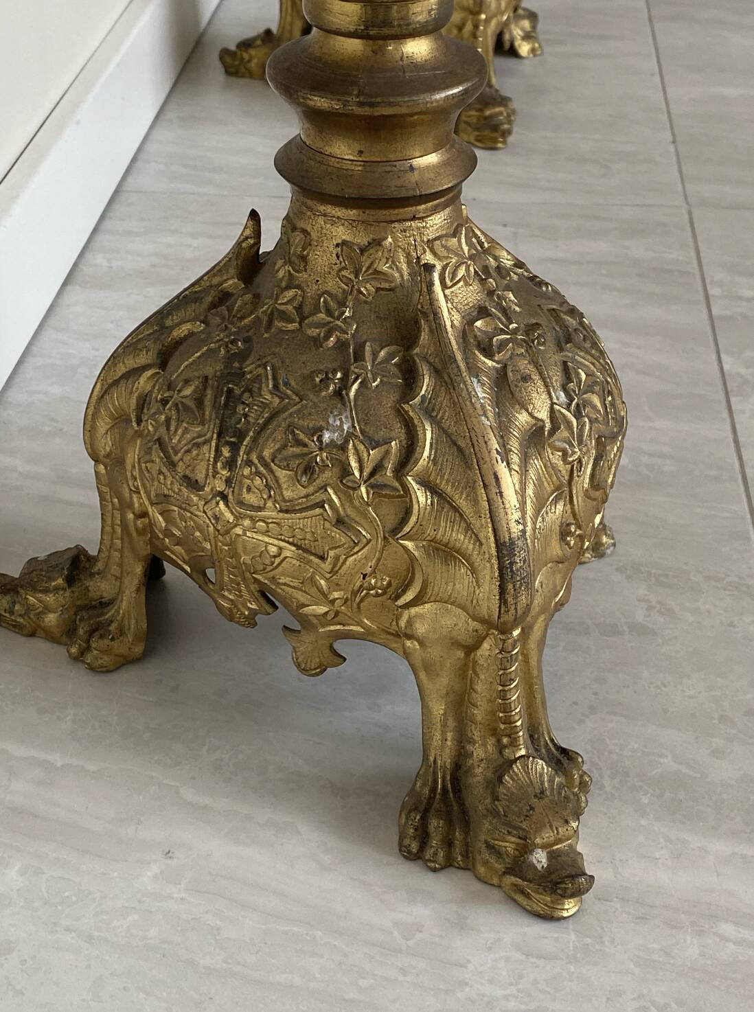 Pair of French brass church candelabras dating from the early 20th century