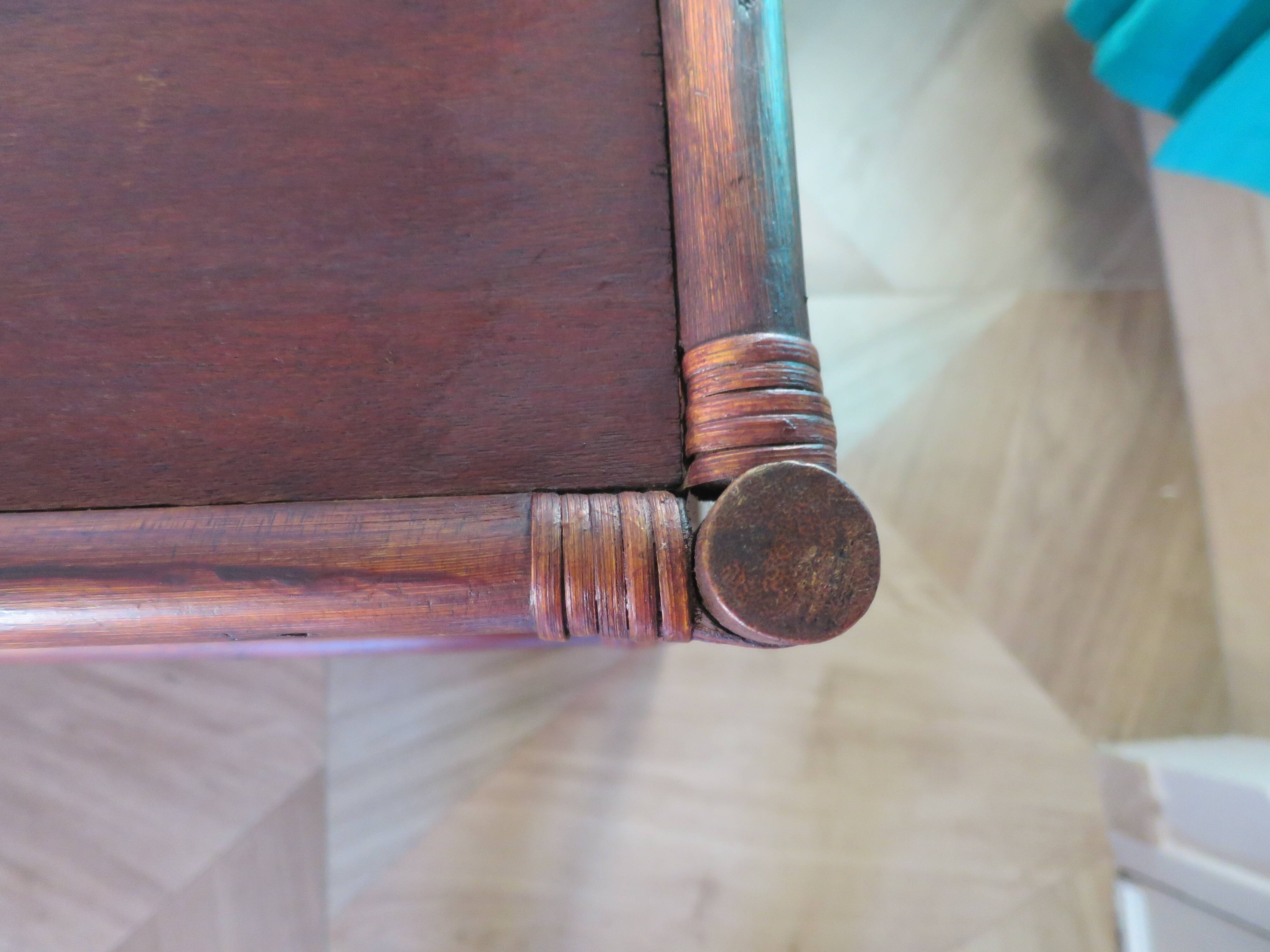 Retro side table - vinyl furniture - rattan and bamboo - 1980s