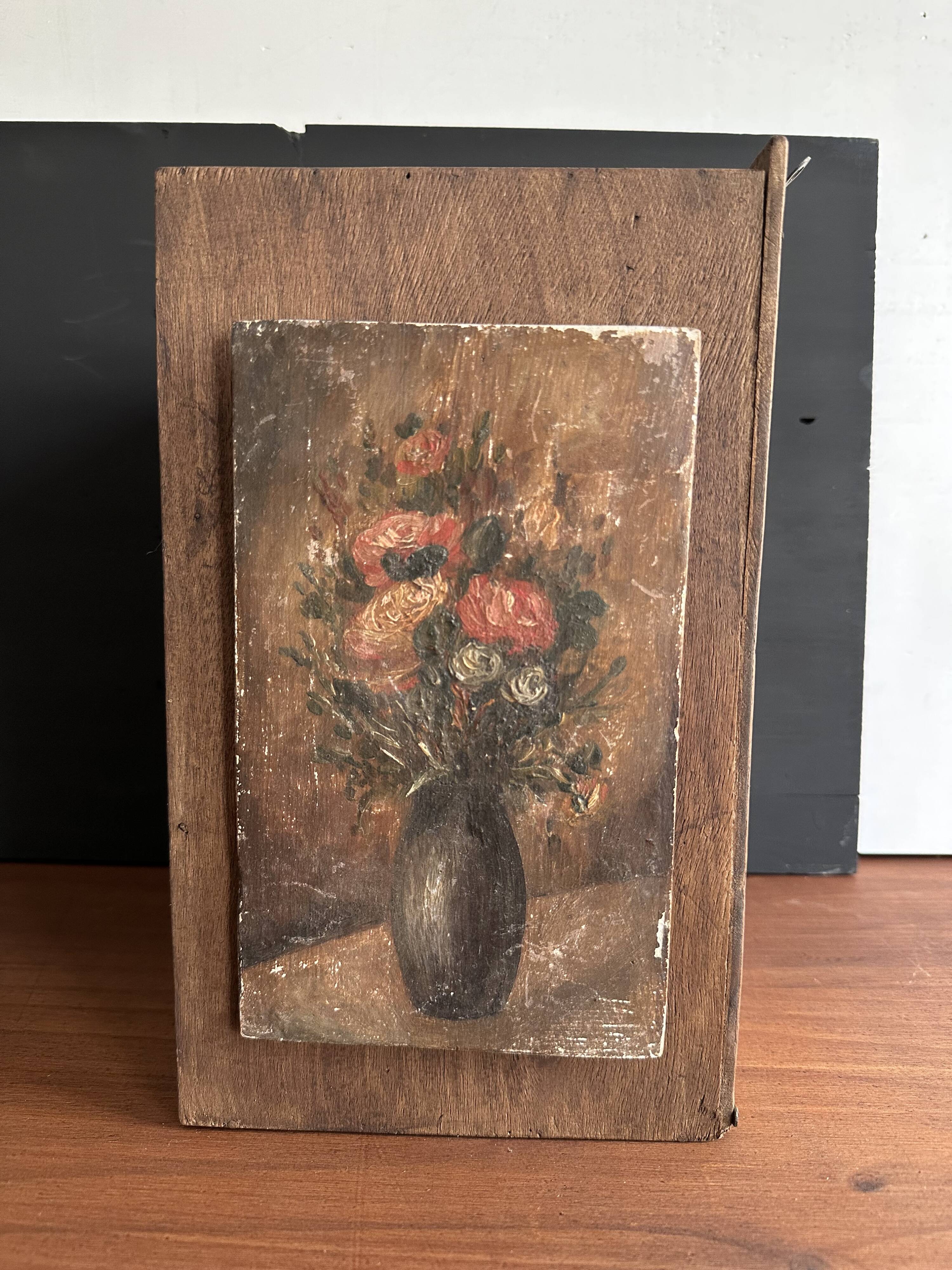 Small antique wooden drawer unit with floral painting, 1900.