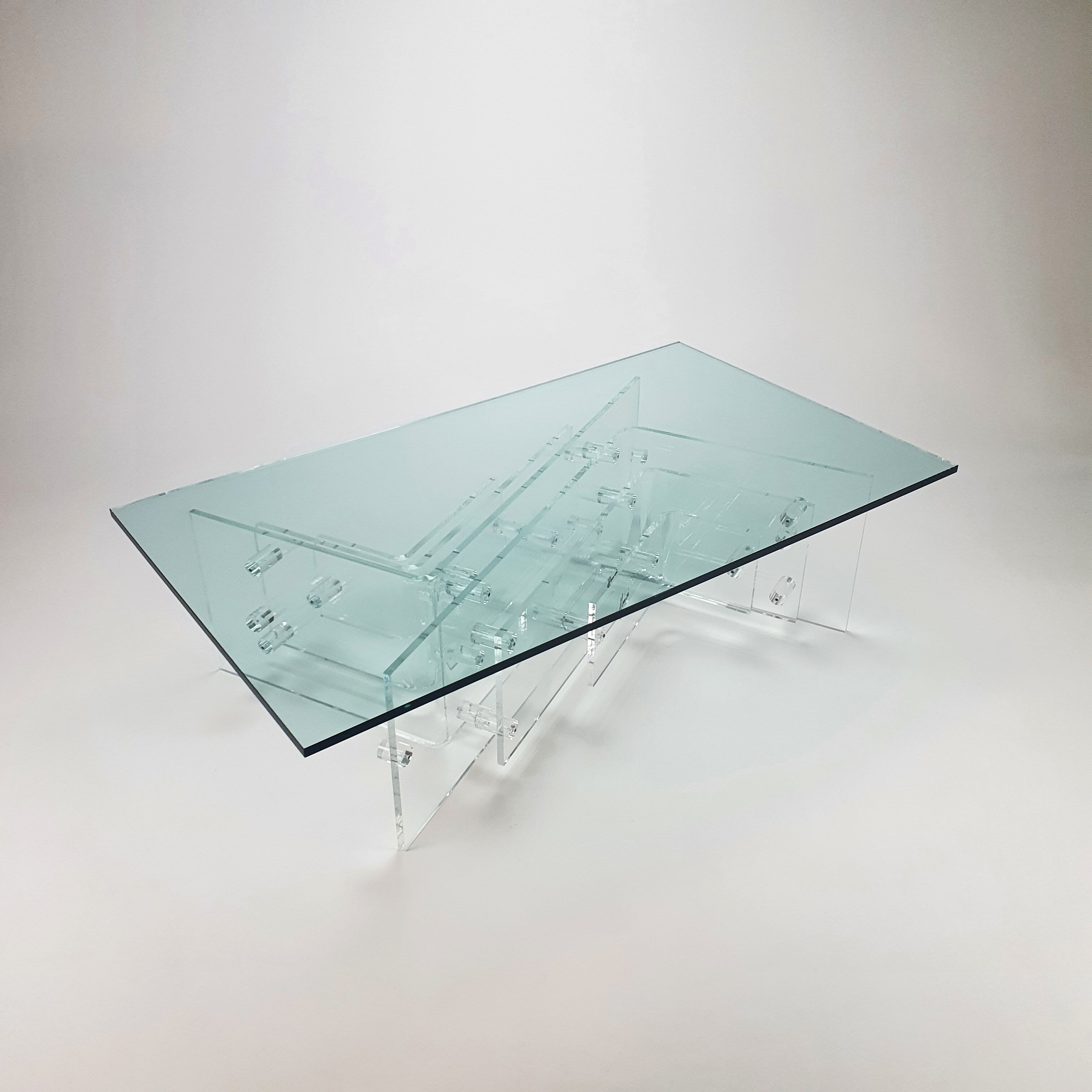 Custom Made Lucite and Glass Coffee Table by Hemcé Nice, France, 1970s