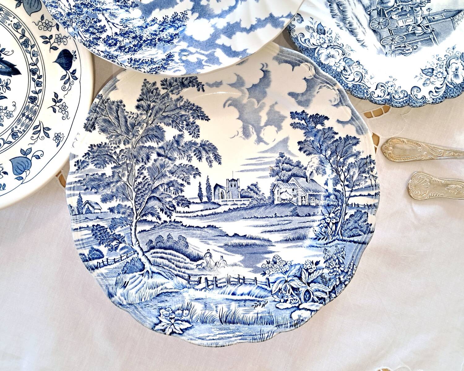 Mismatched antique dinner plates