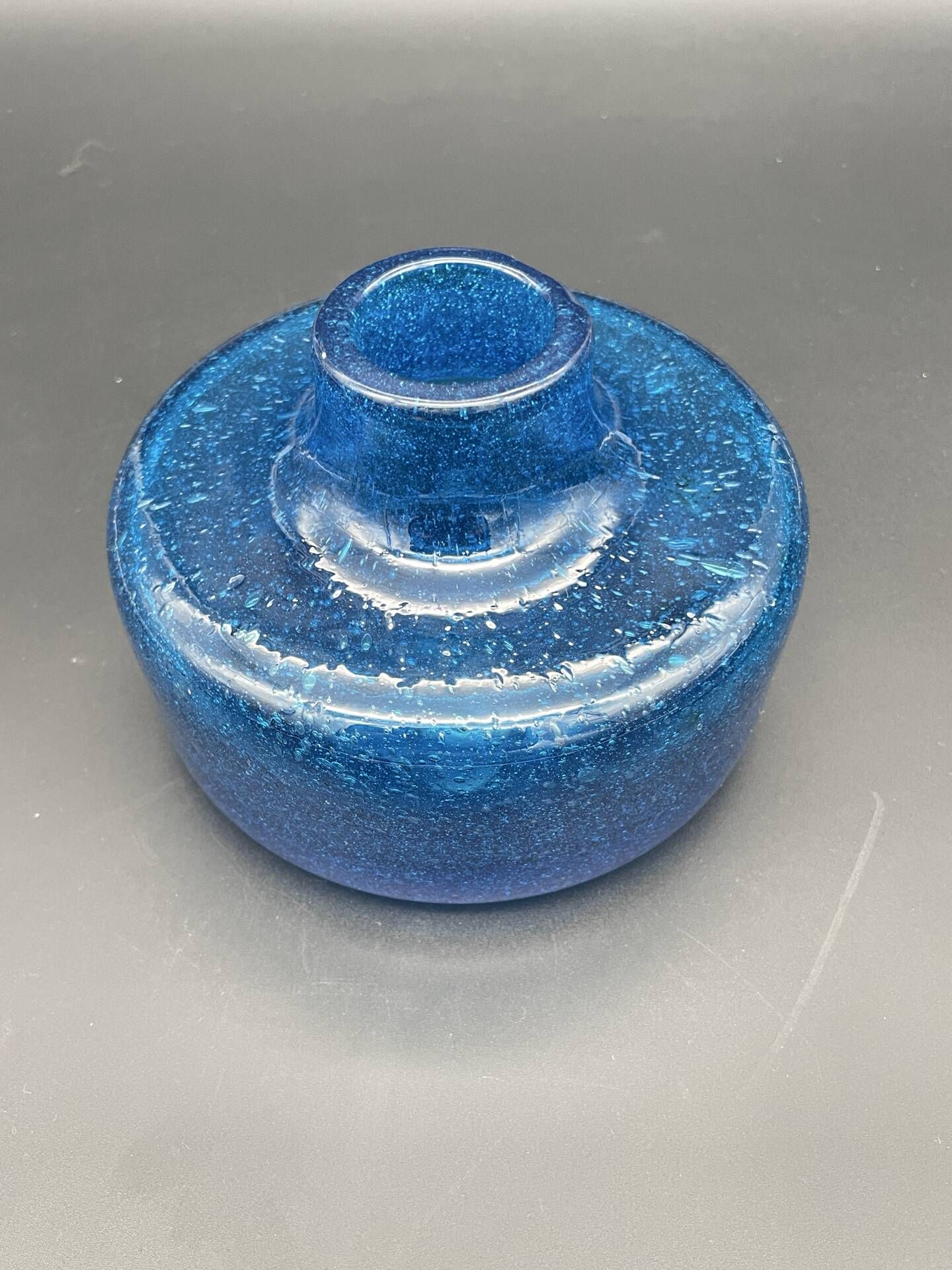 Vintage cobalt blue bubble glass vase – 1960s Scandinavian design