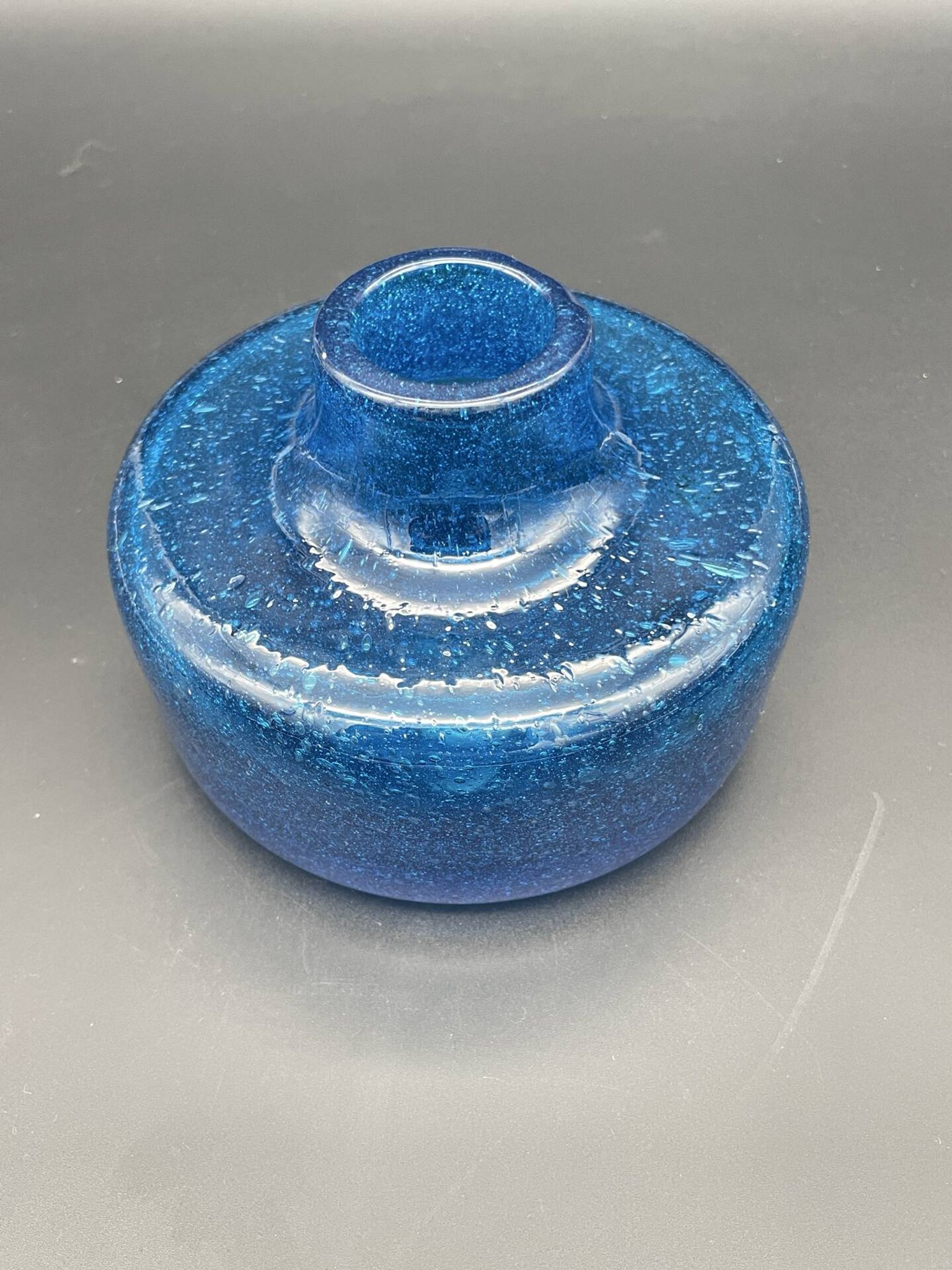 Vintage cobalt blue bubble glass vase – 1960s Scandinavian design