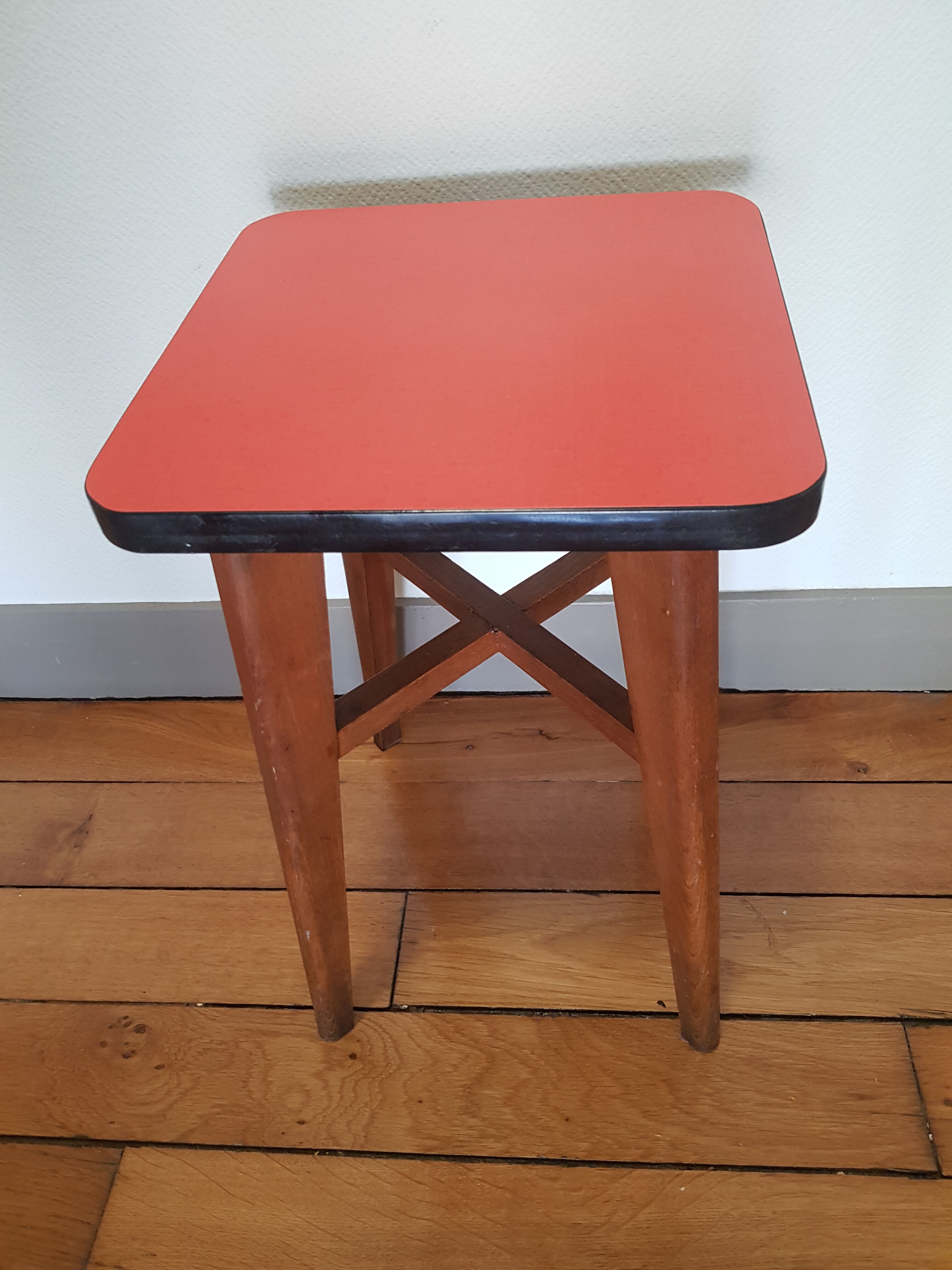 Wooden and red formica stool