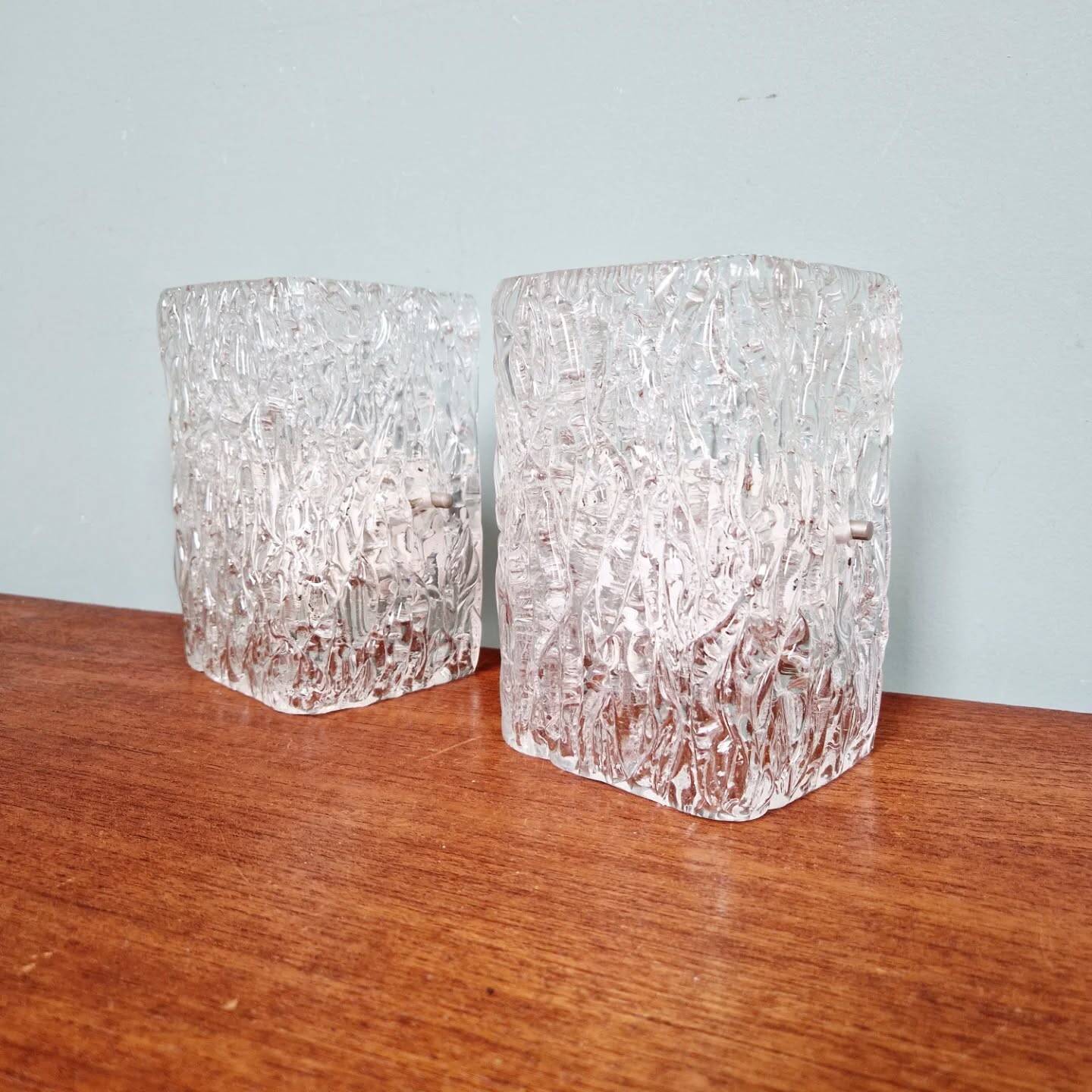 Pair of frosted glass wall sconces, J.T. Kalmar, 1960-70