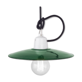 Old workshop enamel lamp in green, Poland, 1960s