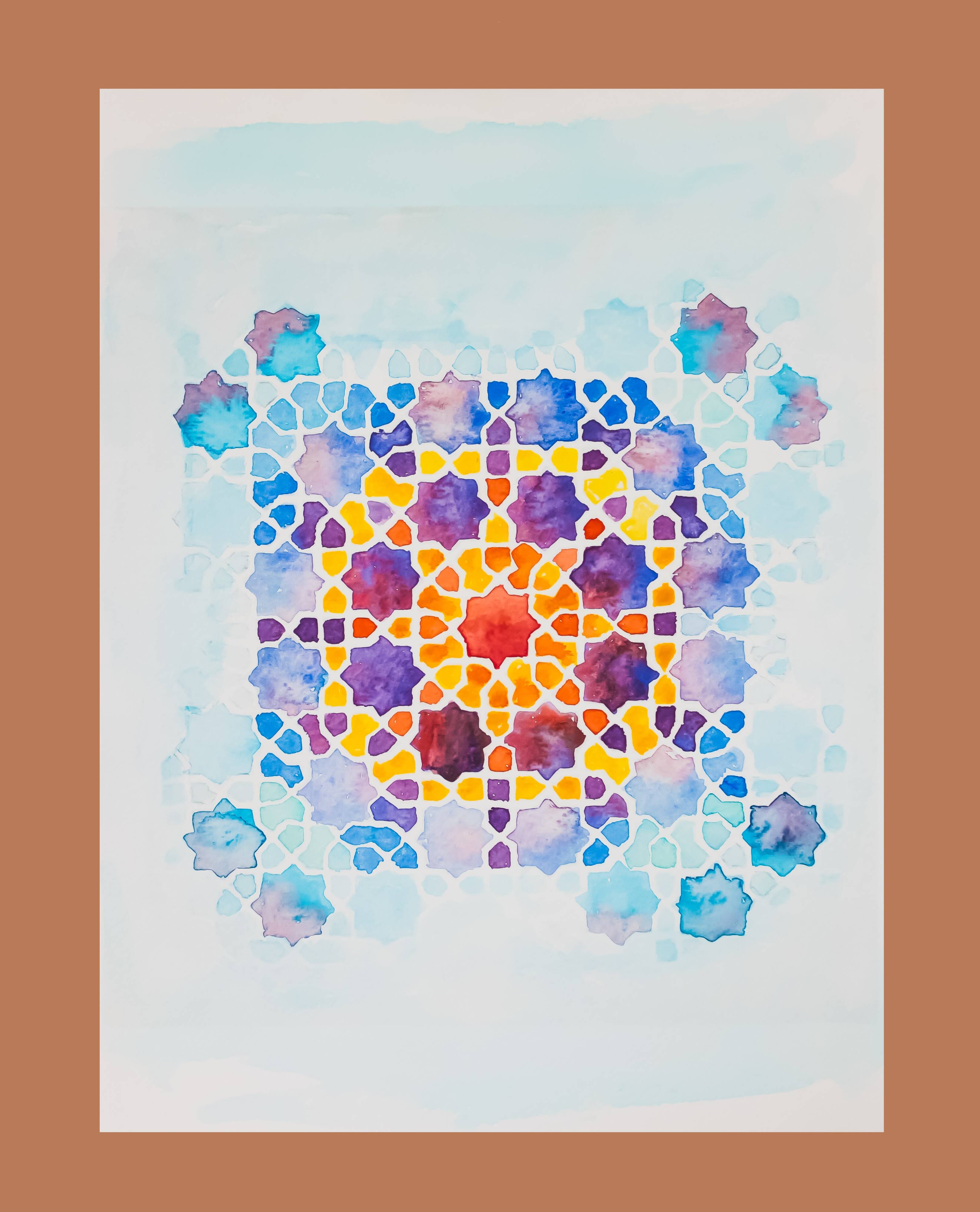 Original acuarela azulejo arabe. Arabic azulejo tile.