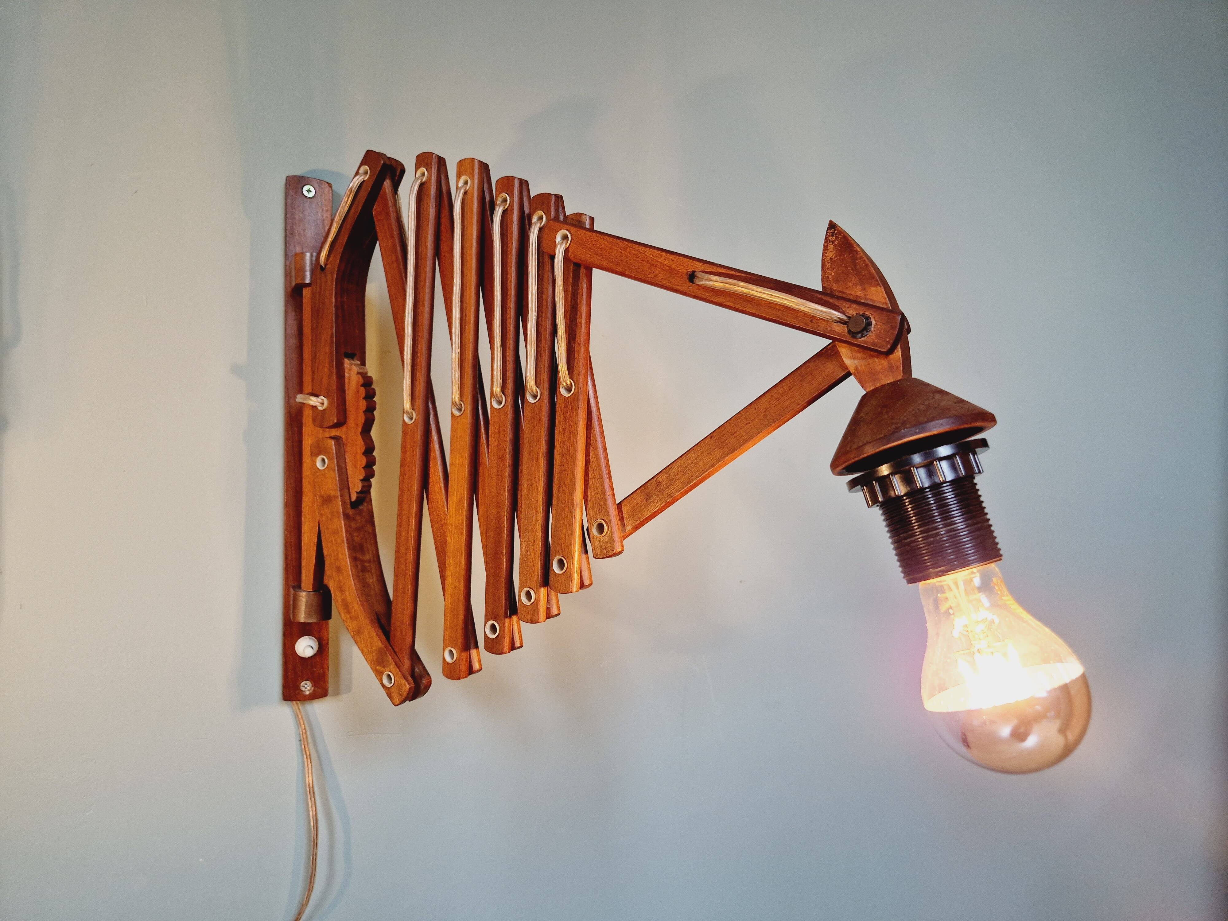 Pair of teak scissor wall lights, Scandinavian style, 1960s
