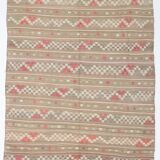 6x8 Light Green Brown Turkish Kilim Rug, 173x260Cm