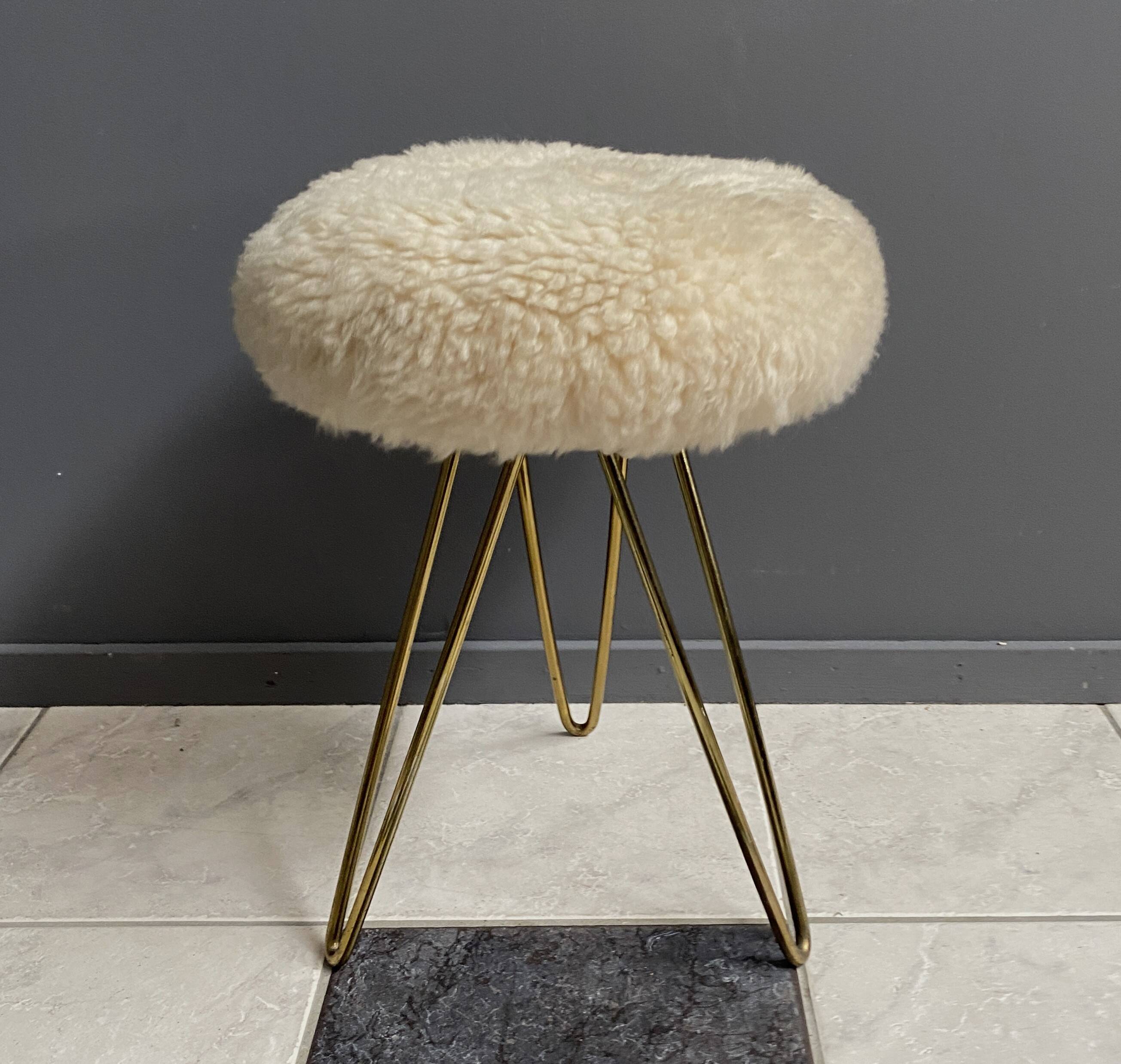 wool top brass small stool 1960s