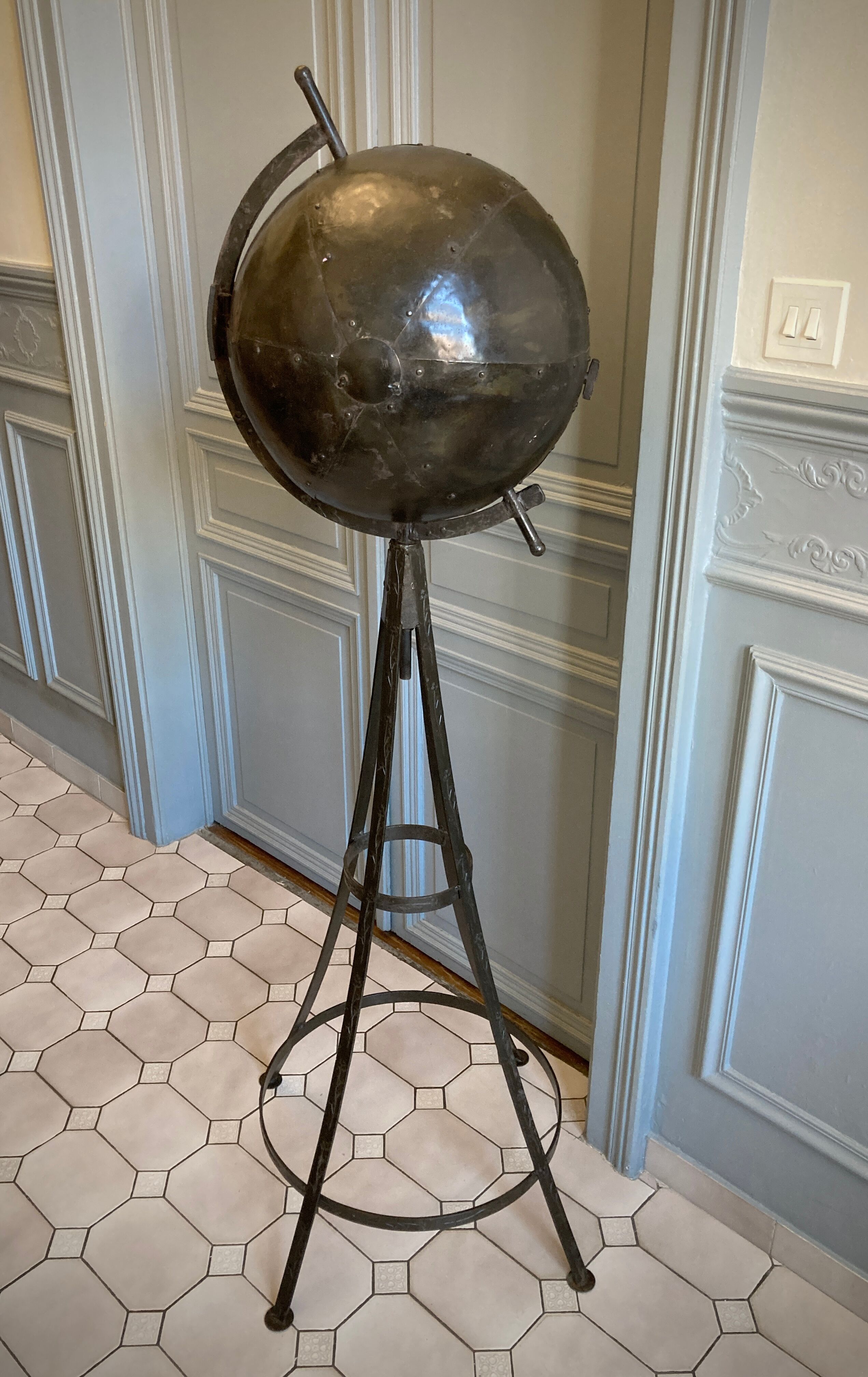 Atypical industrial furniture riveted sphere