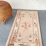 Vintage Chinese rug, beige and pink tones