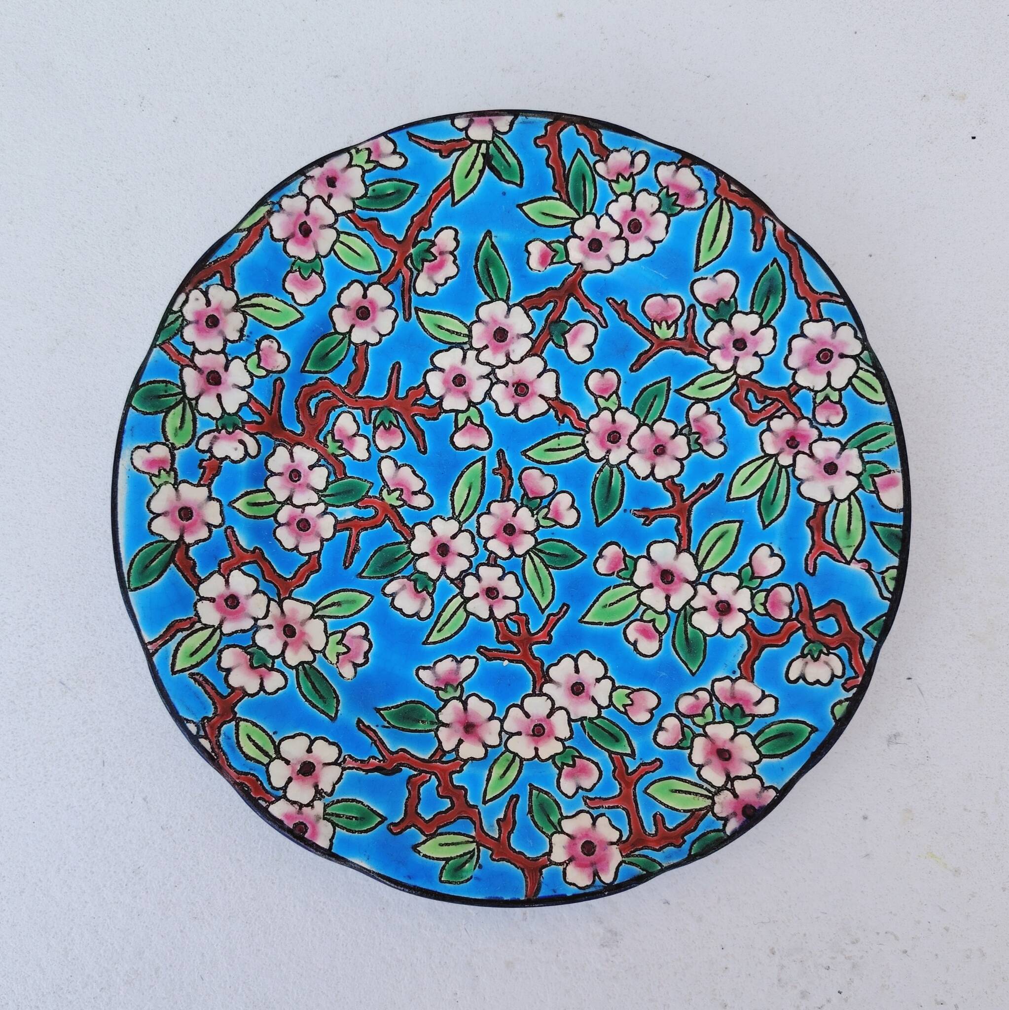 Small plate, Longwy enamels, floral decoration