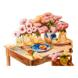 CUADRO CON FLORES Y FRUTAS PINTADO AL ÓLEO. BODEGÓN. CUADRO AL ÓLEO.