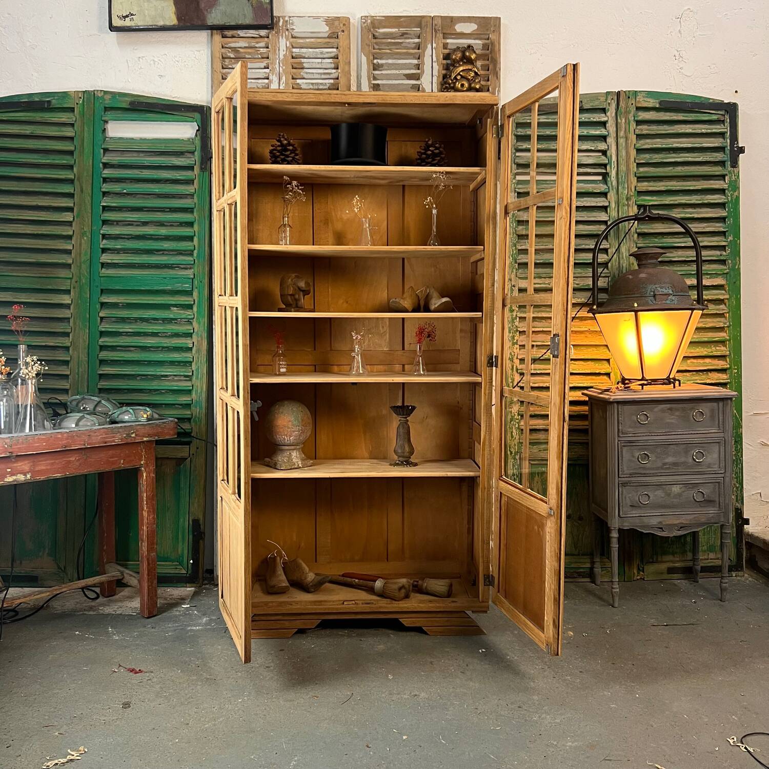 Vitrine vintage petit carreaux en chêne