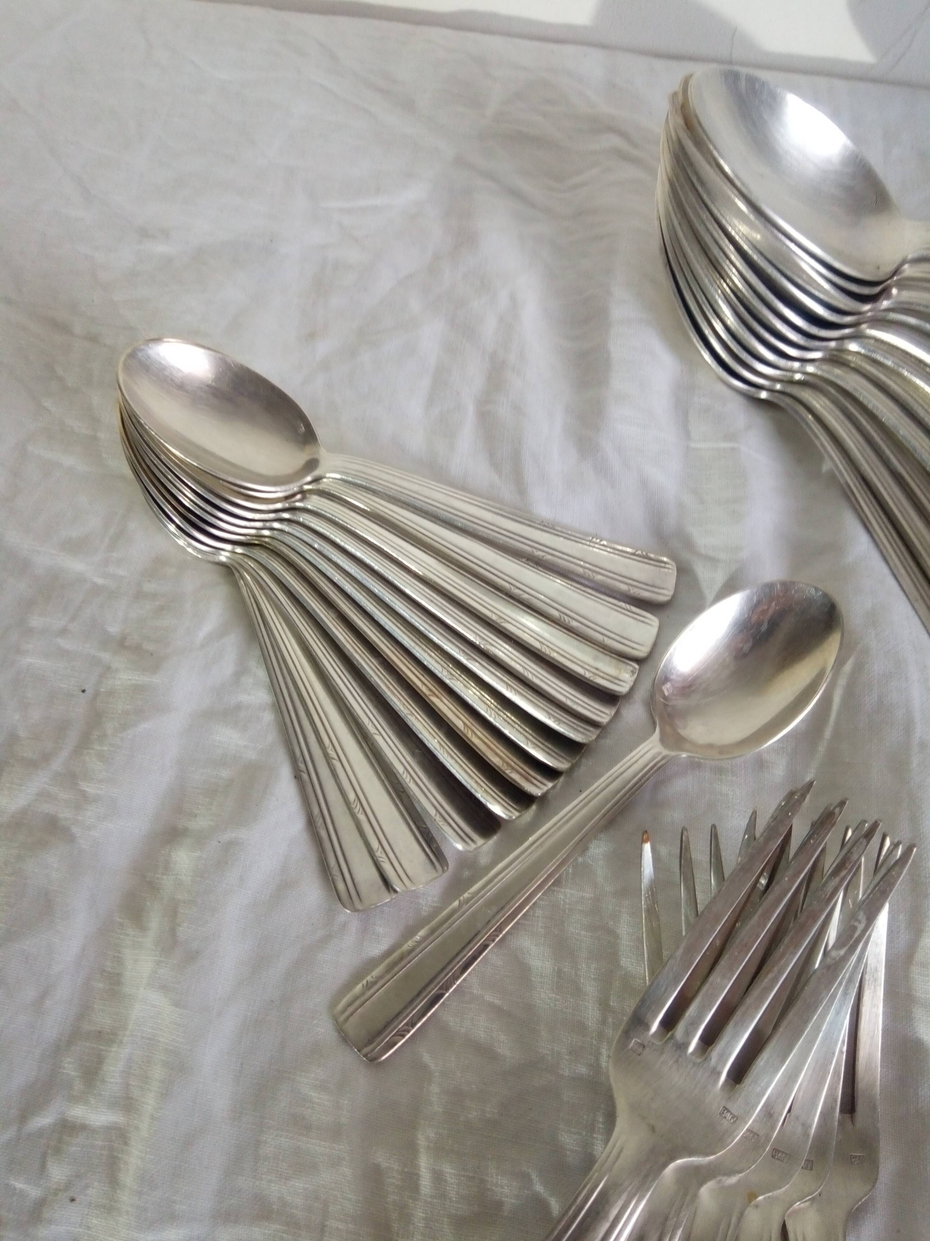 40's silver plated metal cutlery set 36 pieces