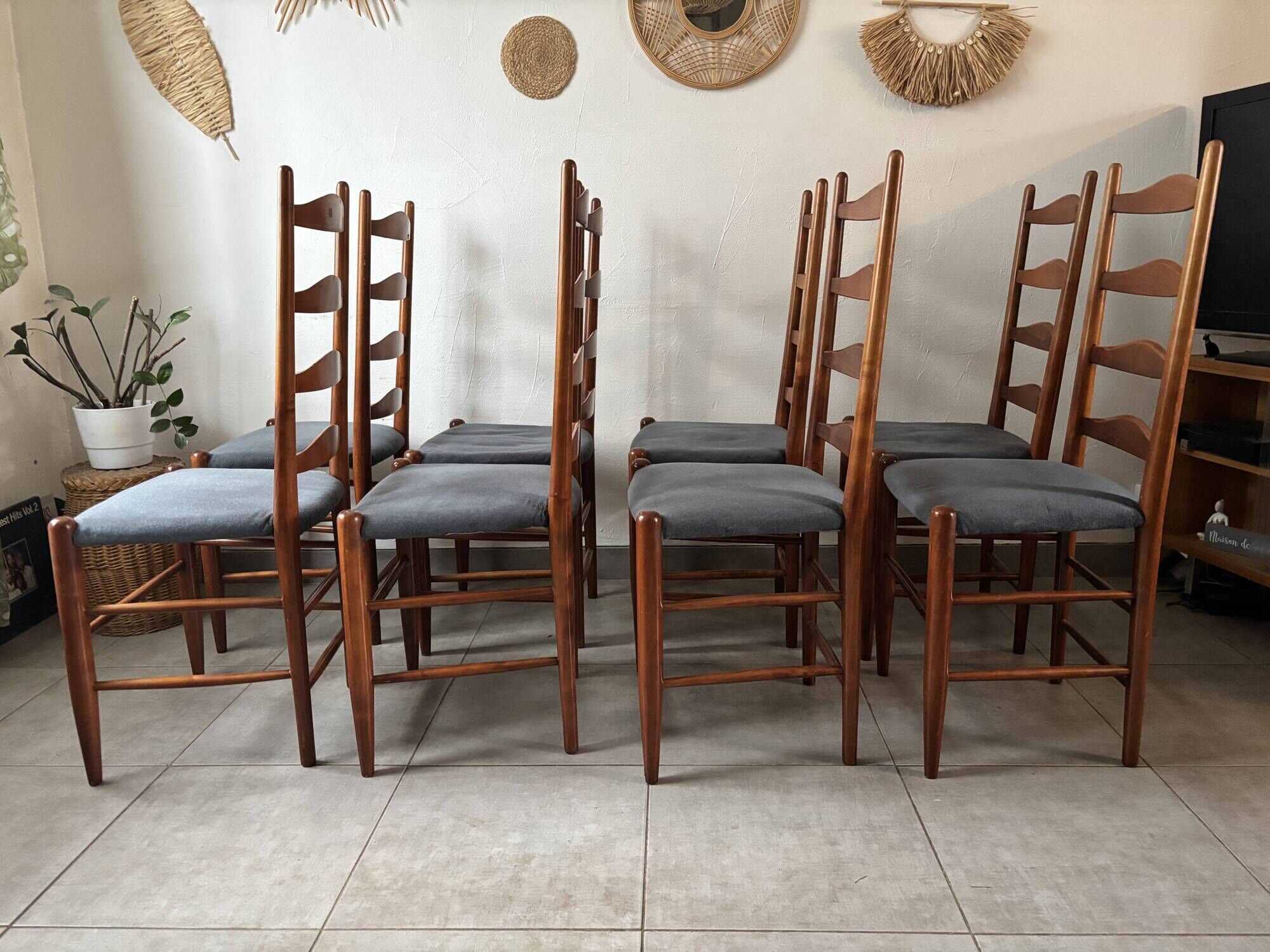 Set of 8 Scandinavian ladderback chairs, 1960s.