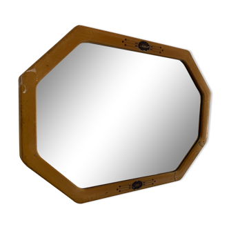 Vintage mirror 1930 beveled octagonal wood stucco - 66 x 45 cm