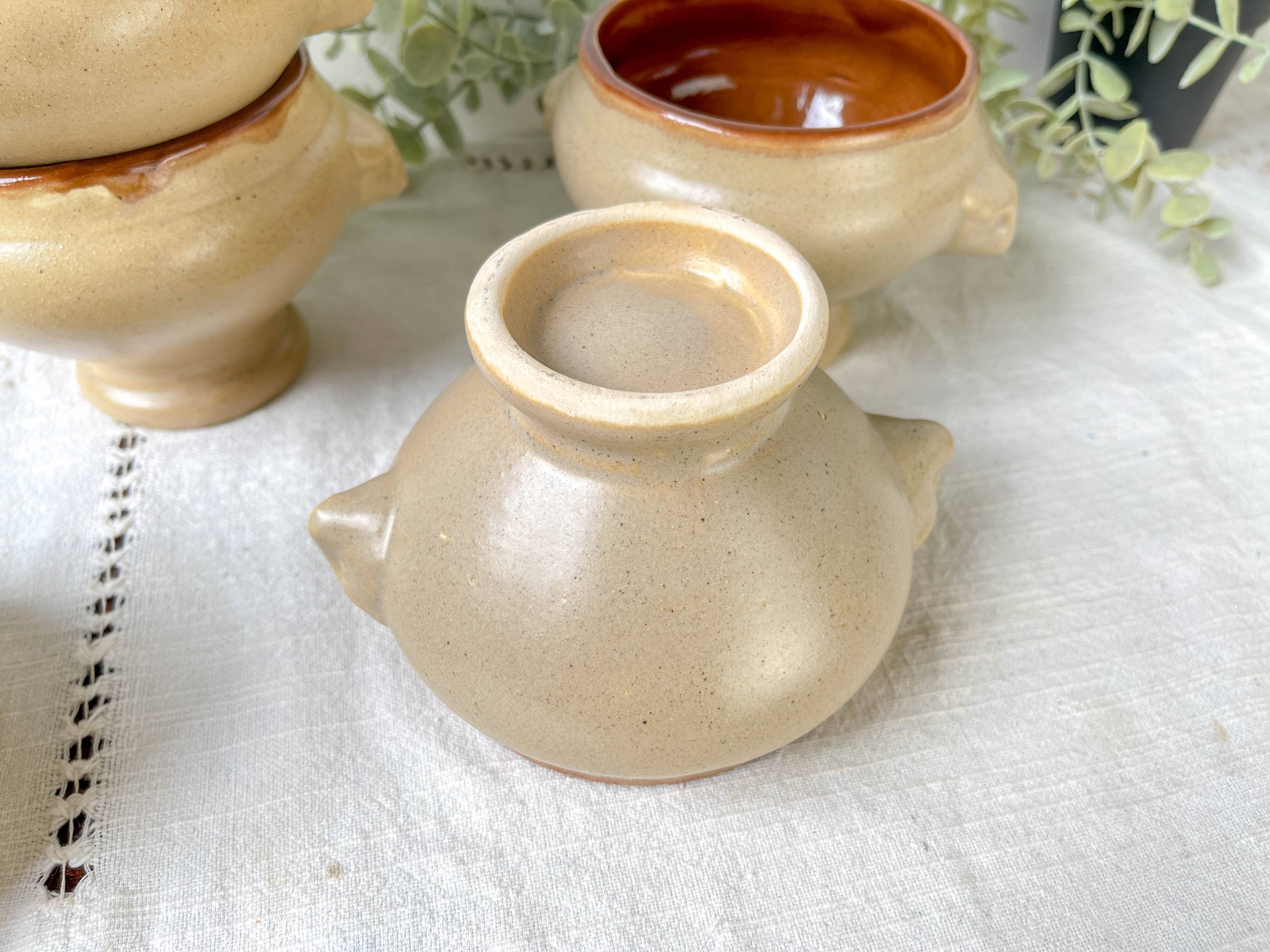 6 Vintage Emile Henry Ceramic Lion Head Onion Soup Bowls