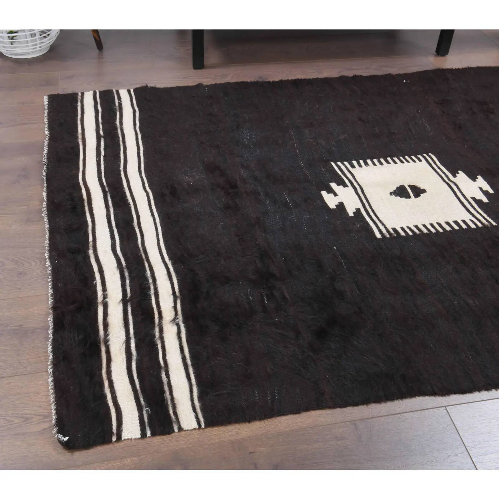 Vintage Turkish hand-knotted wool cotton brown kilim area rug 118x170