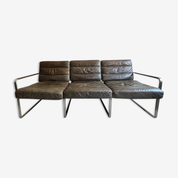 Canape 3 seats bauhaus style steel and leather