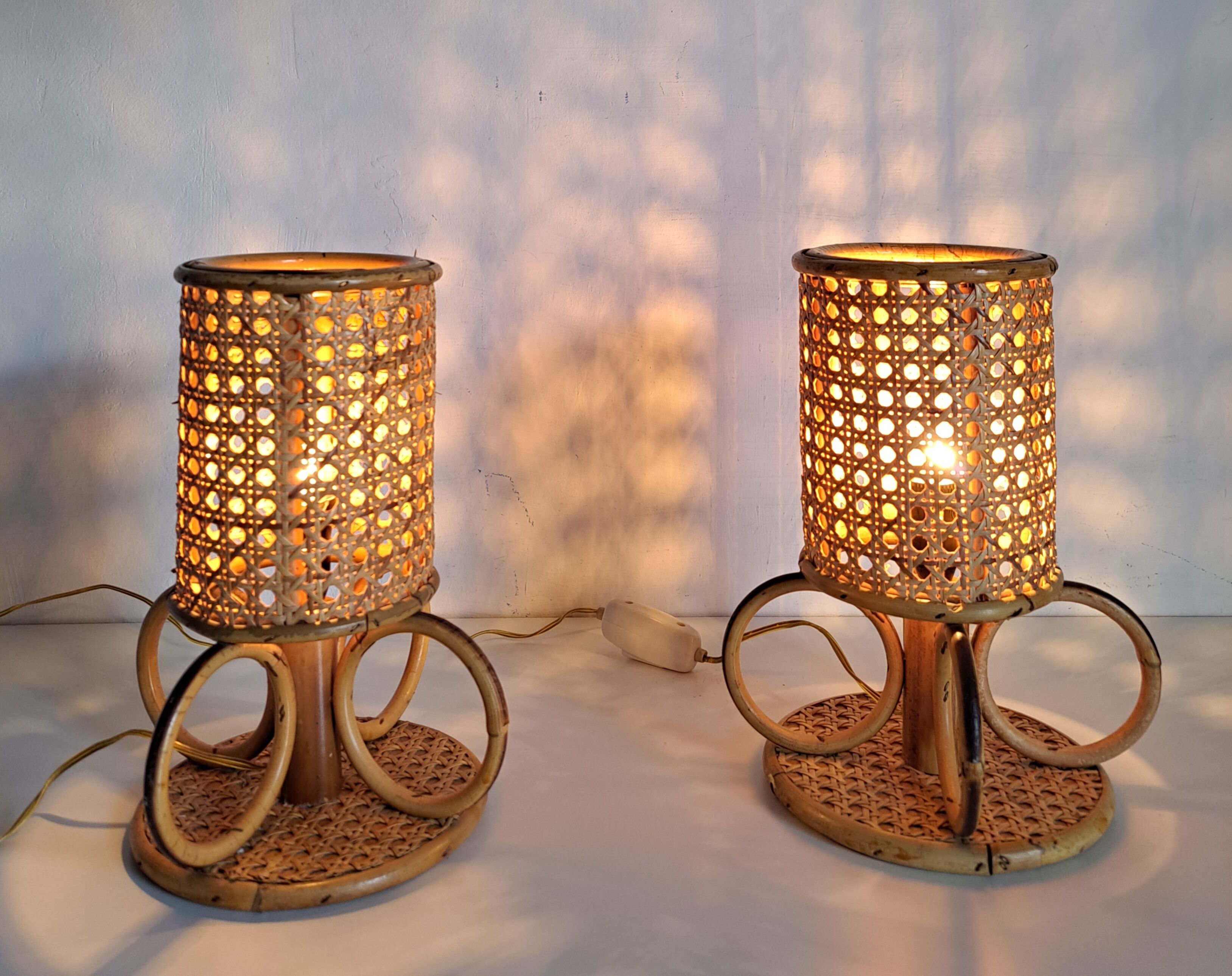 Paire de lampes de chevet bambou