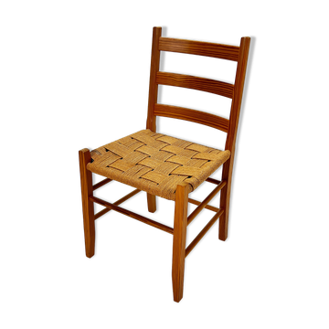 Mid Century Pine and Papercord Side Chair, 1960s