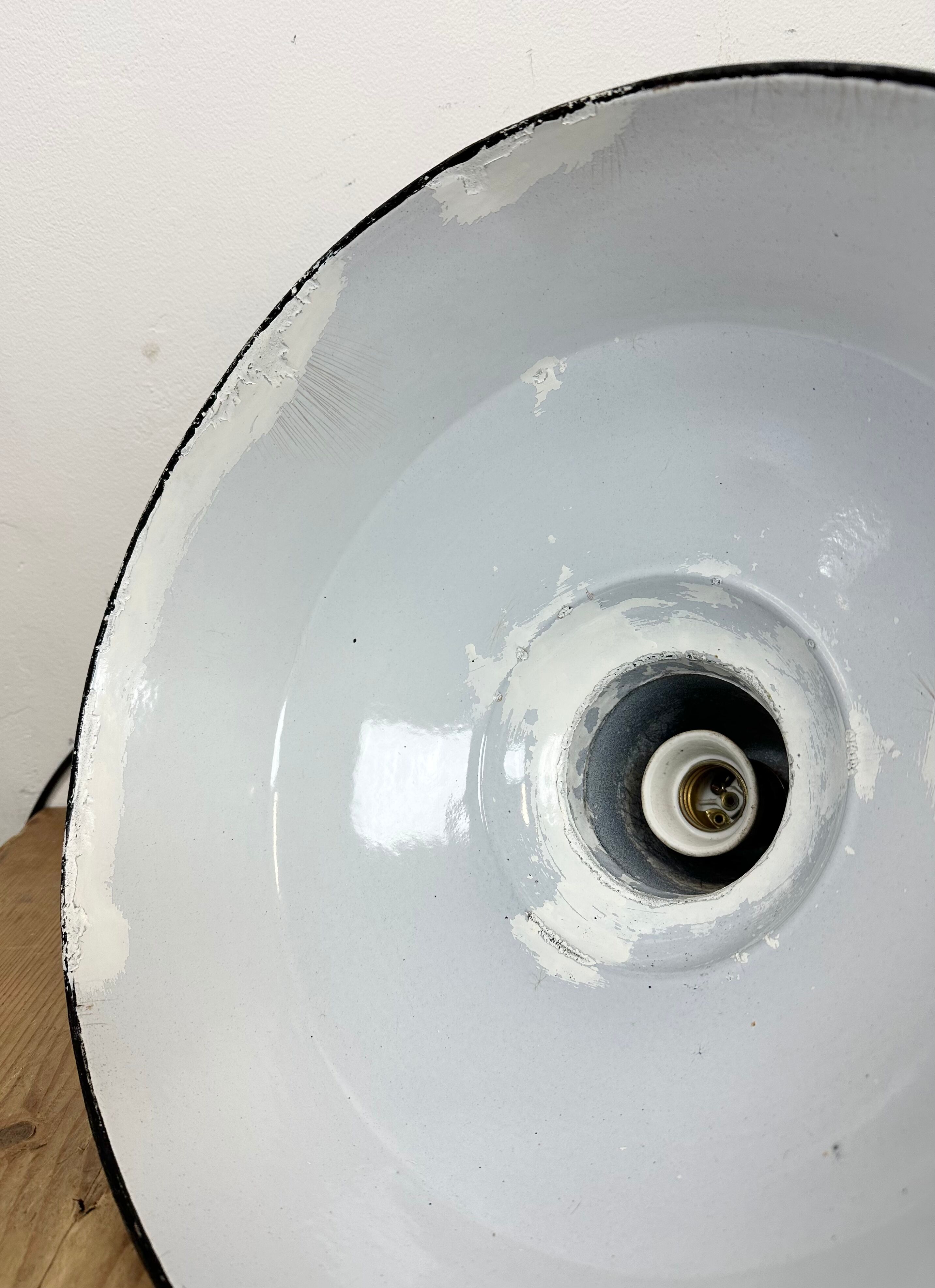 Industrial Black Enamel Factory Lamp with Cast Iron Top, 1960s