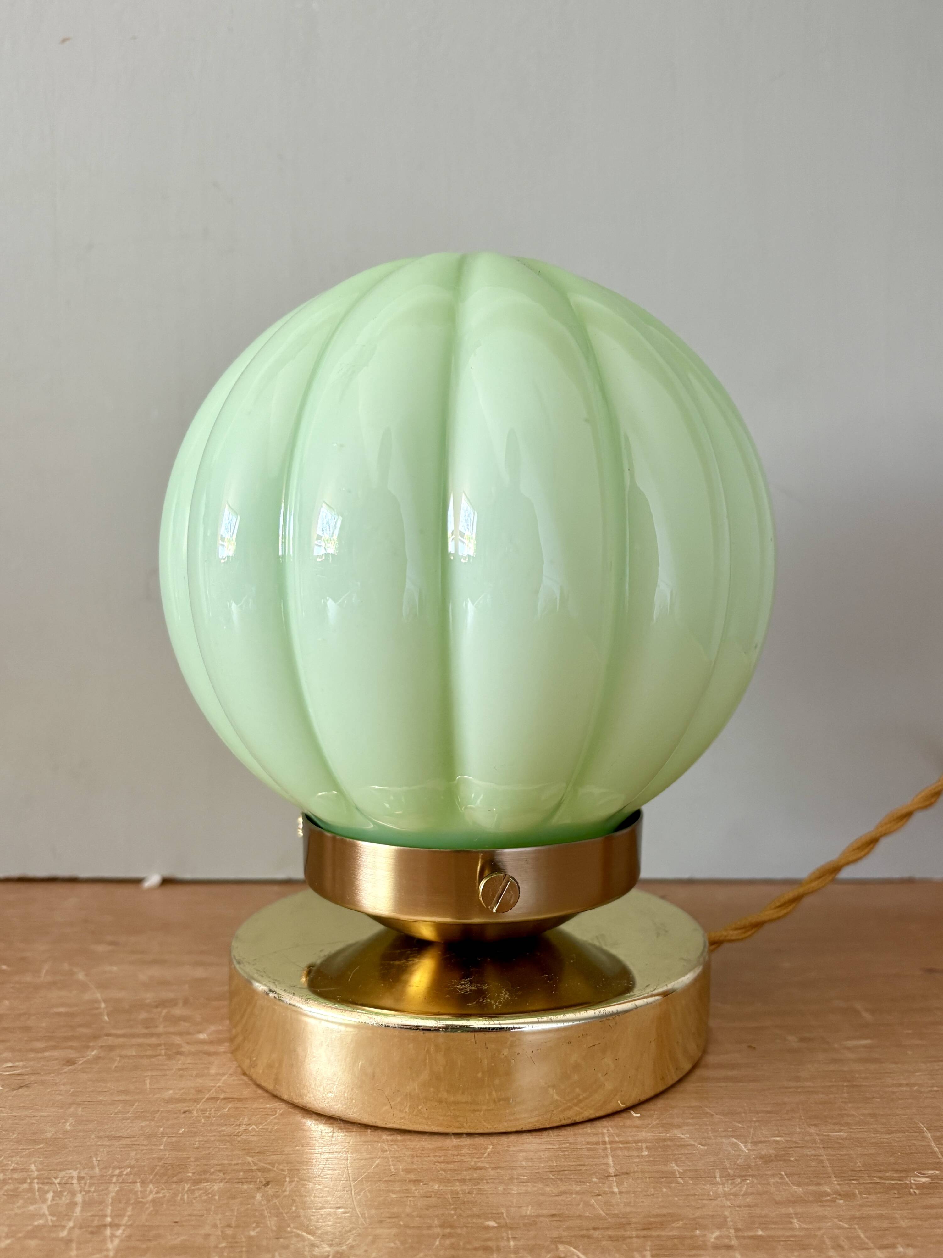 Vintage mint green opaline globe table lamp