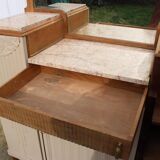 Renovated Art Deco buffet, pink marble and original mirror.