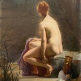 HST painting "Diana at the bath" Nude back signed early twentieth century