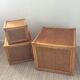 Trio of vintage tables in canning and rattan
