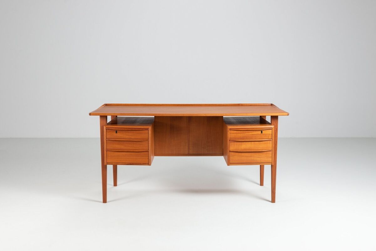Peter Lovig free standing writing desk in teak Denmark 1960