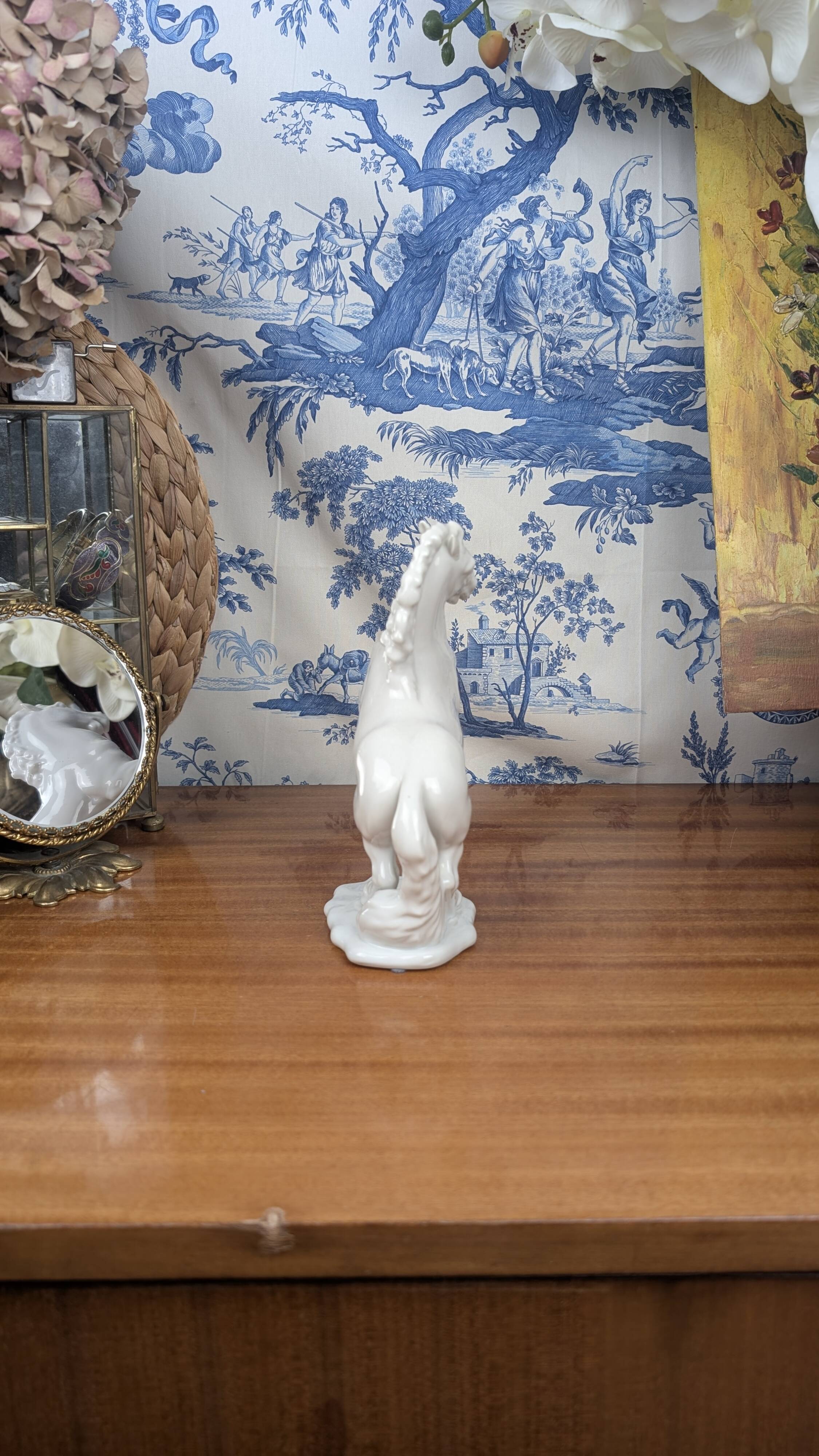 Figurine of a Slender Lipizzaner Horse in White Glazed Biscuit Porcelain