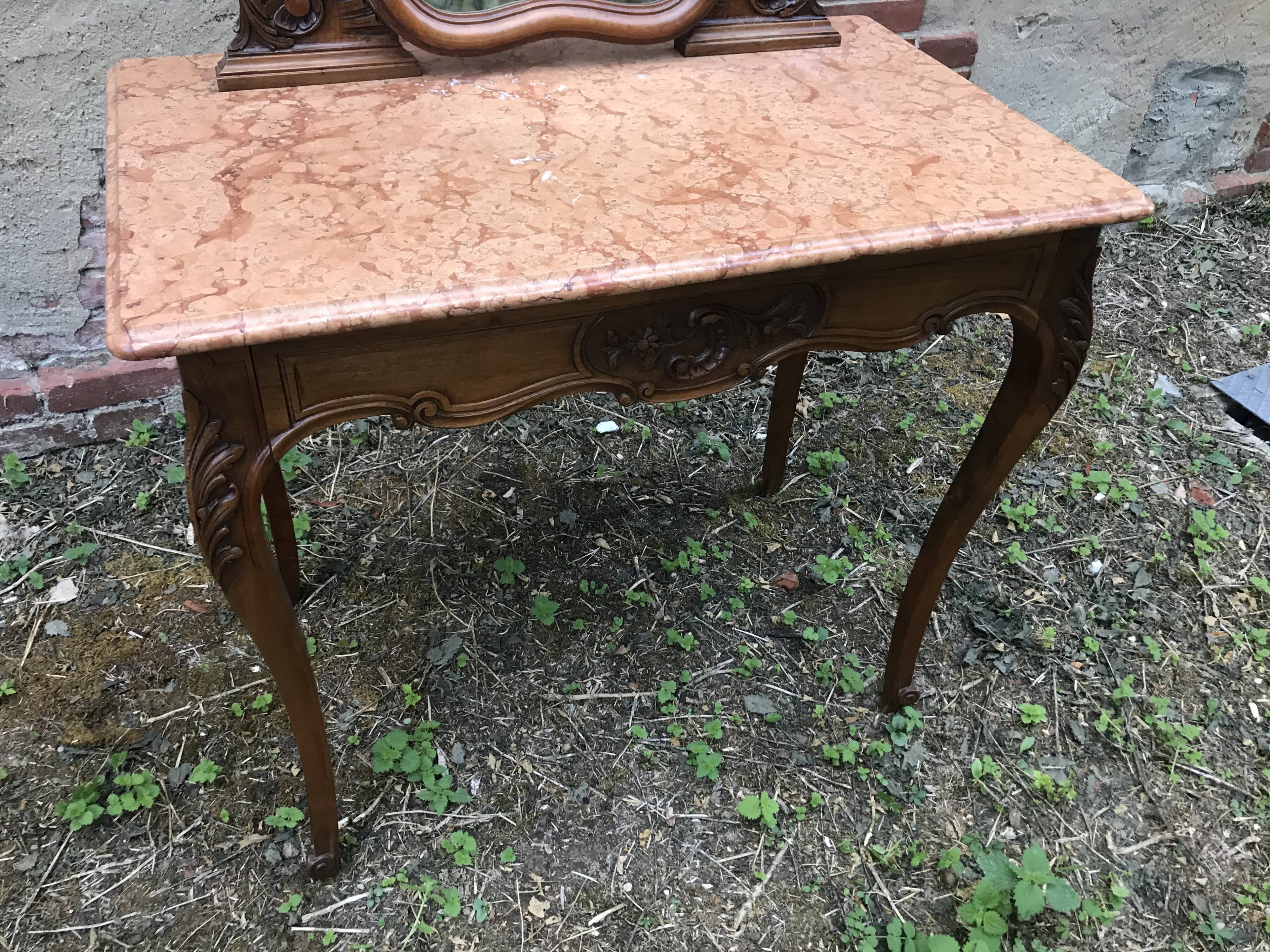 Coiffeuse rocaille Louis XV noyer 1900