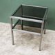 End table, chrome metal and smoked glass coffee table