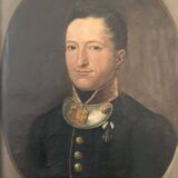 Peinture de portrait militaire antique de grand format d'un baron allemand, 1870