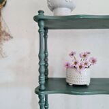 Etagère ancienne bois tourné rénovée verte