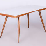 Table basse originale en hêtre, Interier Praha, verre Opaxit, Tchéquie, années 1960