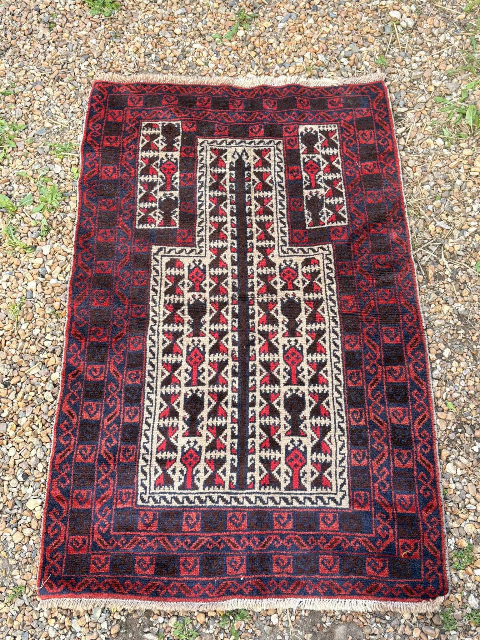 Old Afghan Carpet Handwoven Wool 140x80 Bedside Entrance Belouch