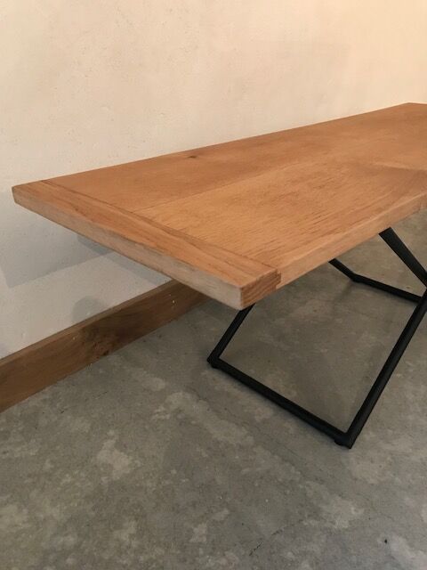 Wooden coffee table metal base