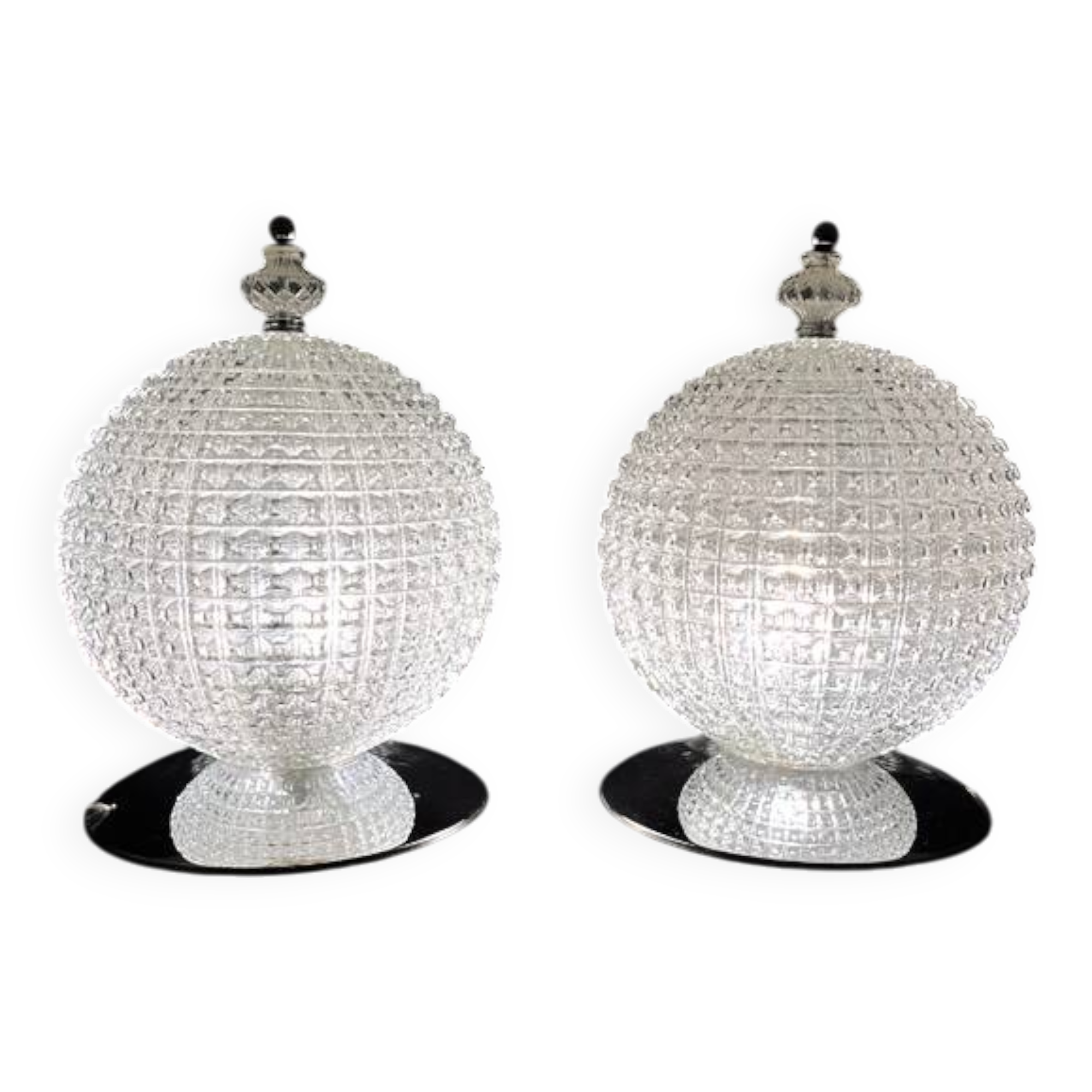 Pair of large 38 cm molded glass lamps, 1960