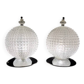 Pair of large 38 cm molded glass lamps, 1960