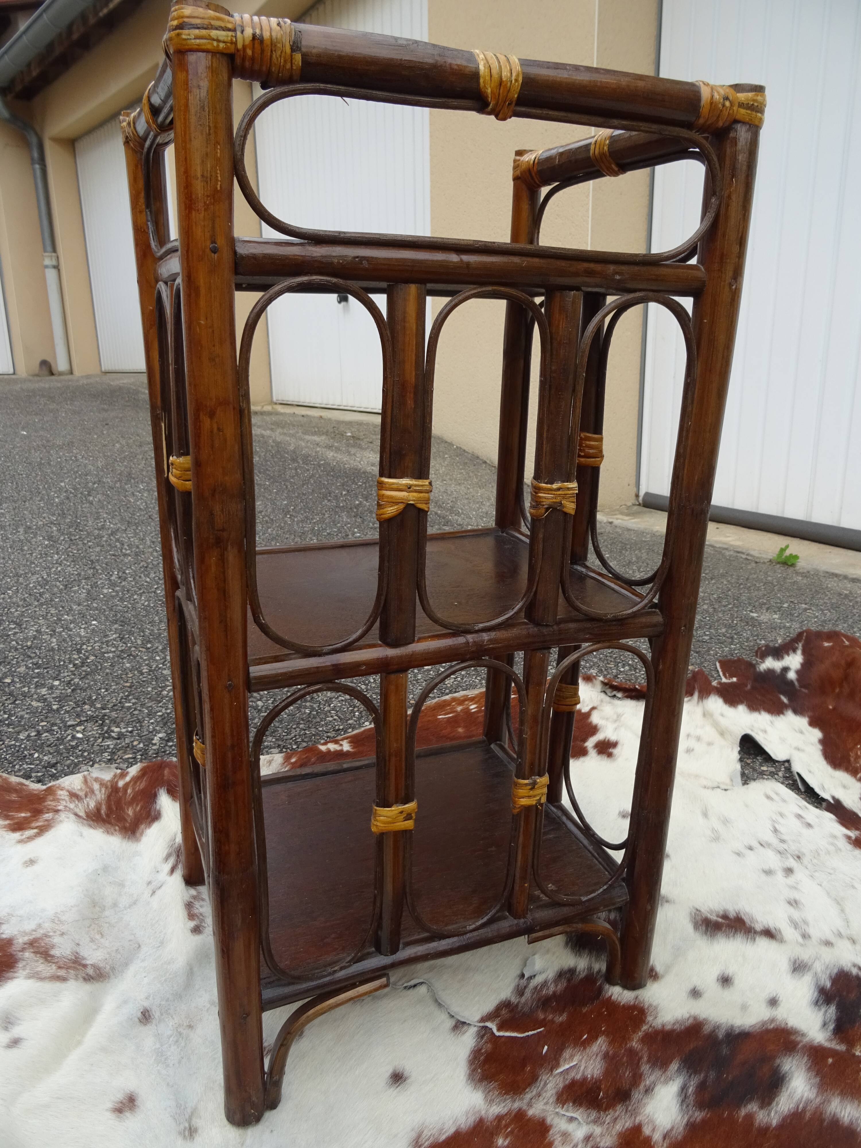 Pair of side tables bedside rattan and vintage bamboo