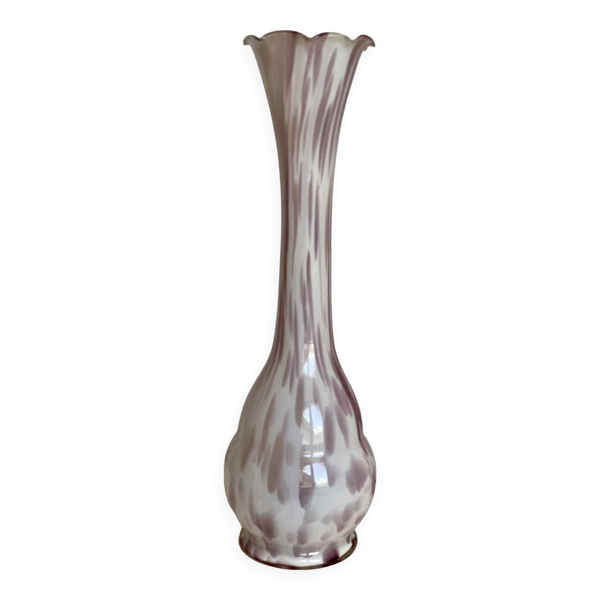 Clichy vase 1900 speckled opaline white and pink