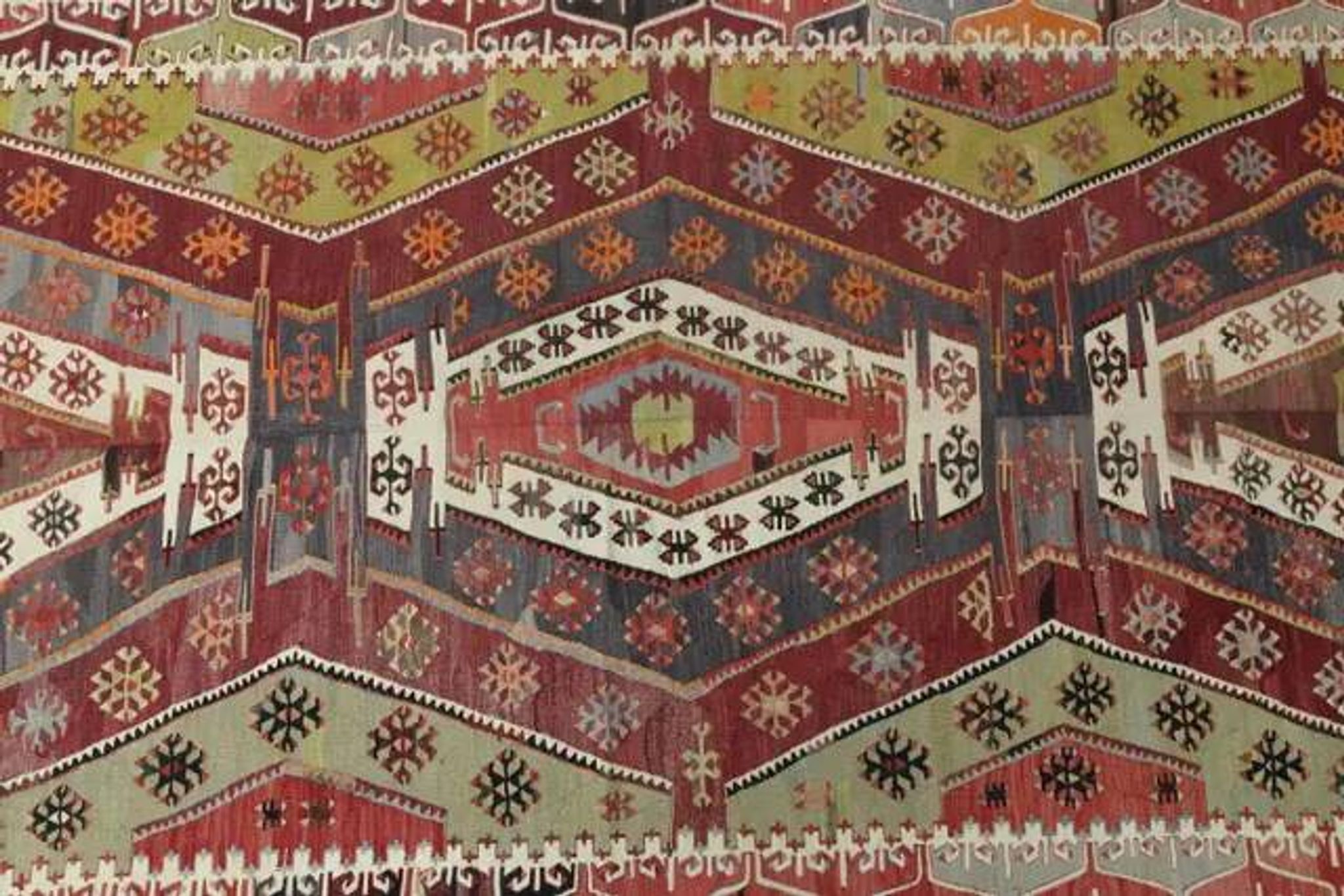 1970s Vintage Turkish Handmade Wool Cotton Colorful Kilim Rug 157x365