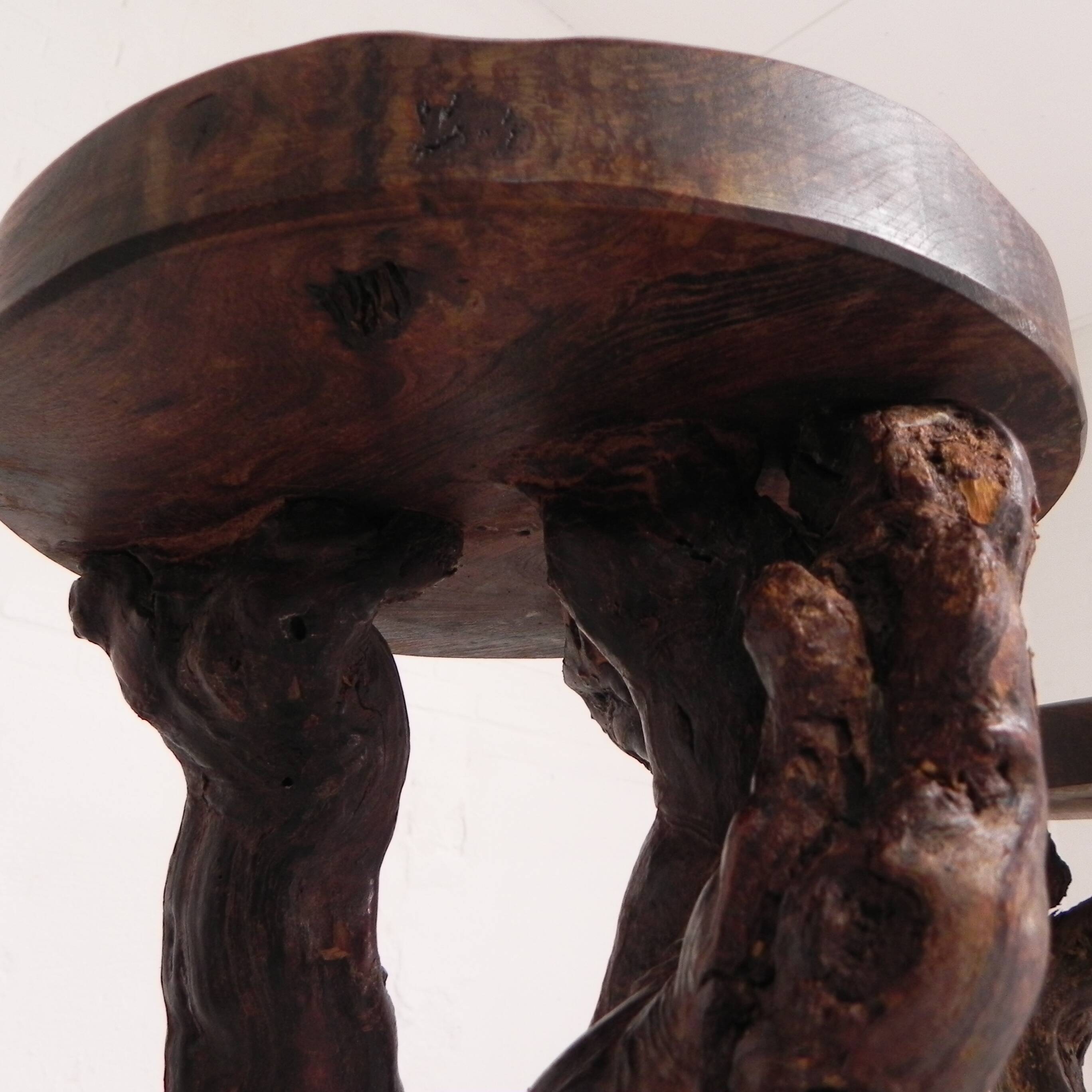 Set of 3 vintage wooden vine bar stools, 1960s